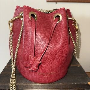 Maroon Leather Anna Paola Made In Italy Cinch Shoulder Bag Handbag Purse